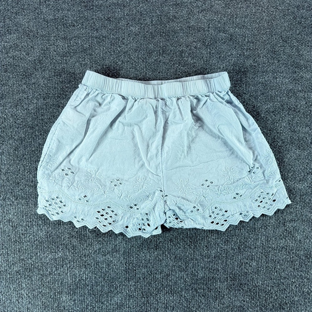 Shabby Chic Light Blue Eyelet Embroidered Scalloped Hem Shorts Womens Small Cozy